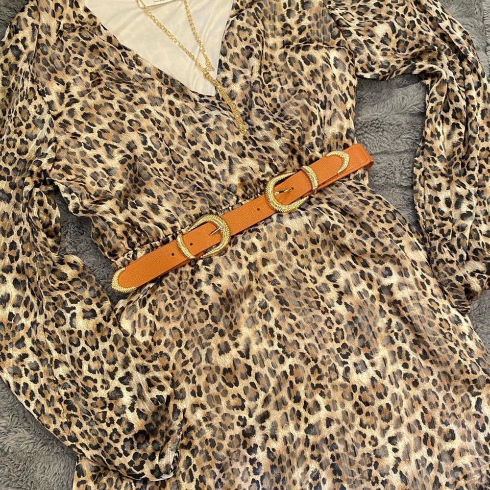 Cheetah print long sleeve moderate but sexy dress